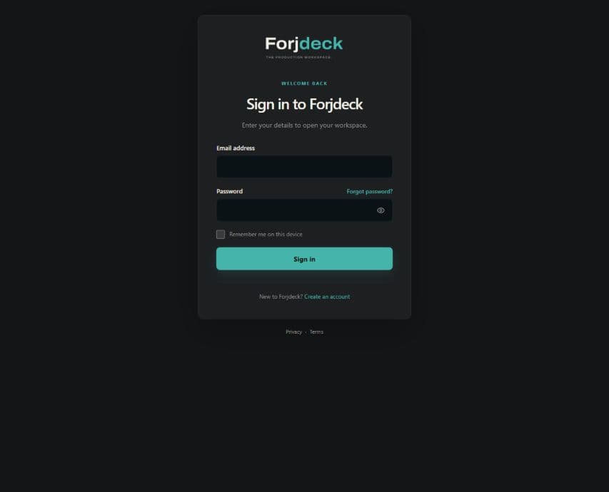 Forjdeck secure customer portal sign-in screen