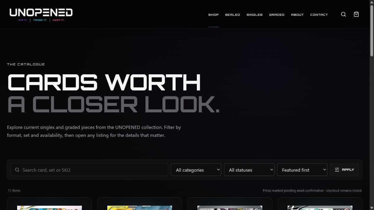 UNOPENED public shopping portal with live product categories and pricing